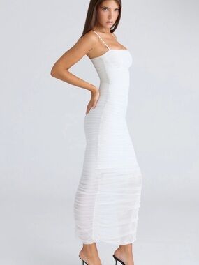 HOUSE OF CB 'Fornarina' White Gathered Stretch Mesh Maxi Dress Size S Reg Cup